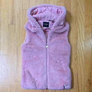 Guess Pink Faux Fur Hooded Puffer Vest